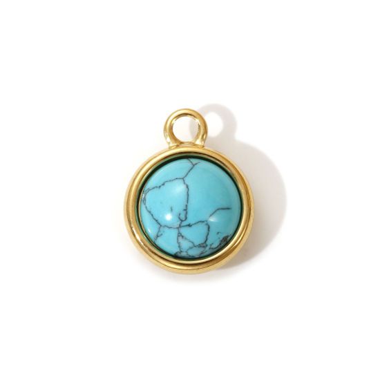 Immagine di 1 Pz Placcatura Sottovuoto PVD Ecologica 304 Acciaio Inossidabile Stile Bohemien Ciondoli 18K Vero Oro Placcato Verde Blu Tondo Con Resina Cabochon Imitazione Turchese 20mm x 16mm