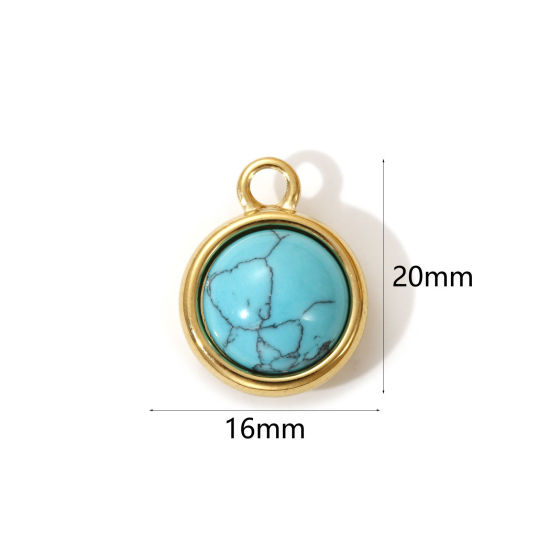 Immagine di 1 Pz Placcatura Sottovuoto PVD Ecologica 304 Acciaio Inossidabile Stile Bohemien Ciondoli 18K Vero Oro Placcato Verde Blu Tondo Con Resina Cabochon Imitazione Turchese 20mm x 16mm