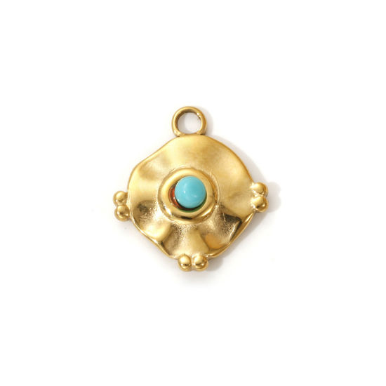 Immagine di 1 Pz Placcatura Sottovuoto PVD Ecologica 304 Acciaio Inossidabile Stile Bohemien Ciondoli 18K Vero Oro Placcato Verde Blu Irregolare Con Resina Cabochon Imitazione Turchese 17mm x 15mm