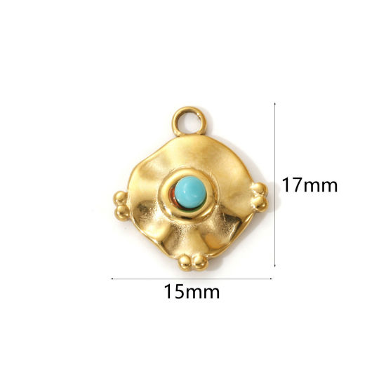 Immagine di 1 Pz Placcatura Sottovuoto PVD Ecologica 304 Acciaio Inossidabile Stile Bohemien Ciondoli 18K Vero Oro Placcato Verde Blu Irregolare Con Resina Cabochon Imitazione Turchese 17mm x 15mm