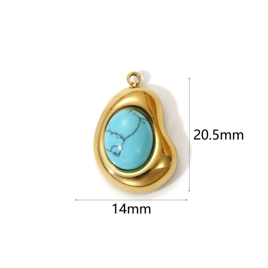 Immagine di 1 Pz Placcatura Sottovuoto PVD Ecologica 304 Acciaio Inossidabile Stile Bohemien Ciondoli 18K Vero Oro Placcato Verde Blu Goccia Con Resina Cabochon Imitazione Turchese 20.5mm x 14mm
