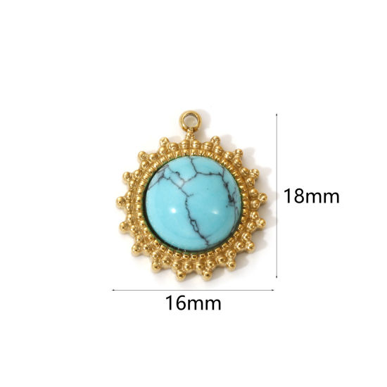 Immagine di 1 Pz Placcatura Sottovuoto PVD Ecologica 304 Acciaio Inossidabile Stile Bohemien Ciondoli 18K Vero Oro Placcato Verde Blu Sole Con Resina Cabochon Imitazione Turchese 18mm x 16mm