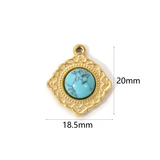 Immagine di 1 Pz Placcatura Sottovuoto PVD Ecologica 304 Acciaio Inossidabile Stile Bohemien Ciondoli 18K Vero Oro Placcato Verde Blu Rombo Con Resina Cabochon Imitazione Turchese 20mm x 18mm