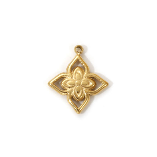 Picture of 1 Piece Eco-friendly PVD Vacuum Plating 304 Stainless Steel Charms 18K Real Gold Plated Flower Hollow 14.5mm x 12.5mm