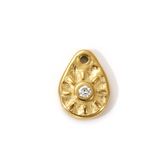 Picture of 1 Piece Eco-friendly PVD Vacuum Plating 304 Stainless Steel Galaxy Charms 18K Real Gold Plated Drop Sun Micro Pave Clear Cubic Zirconia 13mm x 9mm