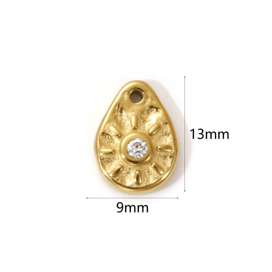 Picture of 1 Piece Eco-friendly PVD Vacuum Plating 304 Stainless Steel Galaxy Charms 18K Real Gold Plated Drop Sun Micro Pave Clear Cubic Zirconia 13mm x 9mm