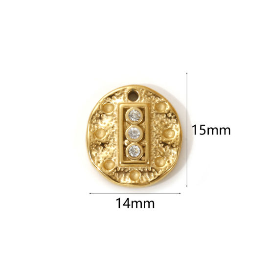 Picture of 1 Piece Eco-friendly PVD Vacuum Plating 304 Stainless Steel Charms 18K Real Gold Plated Oval Hammered Clear Cubic Zirconia 15mm x 14mm