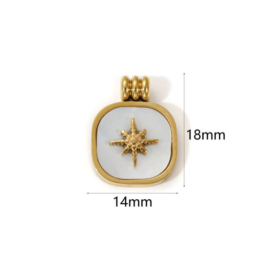 Picture of 1 Piece Eco-friendly PVD Vacuum Plating 304 Stainless Steel & Natural Shell Galaxy Charms 18K Real Gold Plated White Square Star 18mm x 14mm