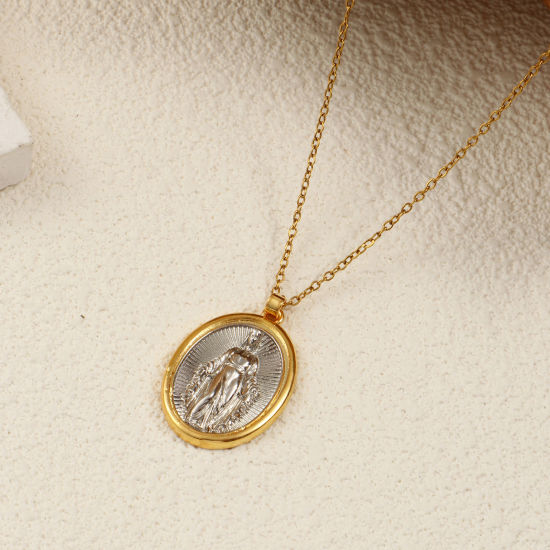 Изображение 1 ШТ Экологичный Латунь религия Подвески 18K настоящее золото с покрытием и настоящее платиновое покрытие Двухцветный Овальные Богородица 3.5см x 1см