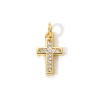 Picture of 2 PCs Eco-friendly Brass Religious Charms 18K Real Gold Plated Cross Micro Pave Clear Cubic Zirconia 18mm x 8mm