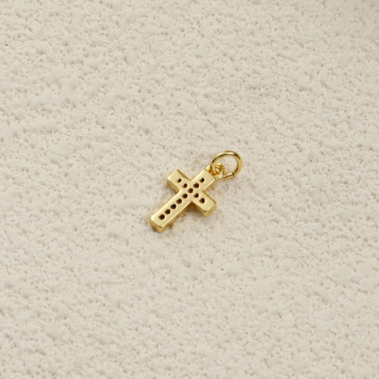Bild von 2 PCs Eco-friendly Brass Religious Charms 18K Real Gold Plated Cross Micro Pave Clear Cubic Zirconia 18mm x 8mm