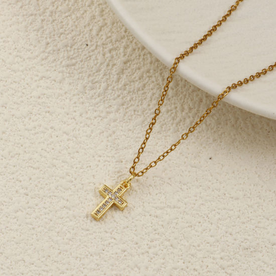 Bild von 2 PCs Eco-friendly Brass Religious Charms 18K Real Gold Plated Cross Micro Pave Clear Cubic Zirconia 18mm x 8mm
