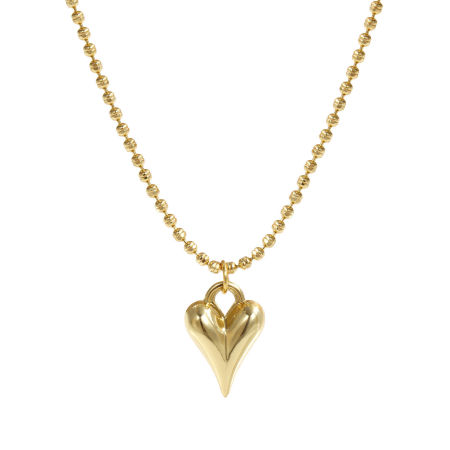 18K Real Gold Plated Link Cable Chain Heart Pendant Charm Necklace, Brass 45cm(17.7") + 5cm(2"), For Women, 3D, Exquisite Valentine's Day Gift, Eco-friendly, 1 Piece