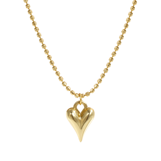 Imagen de 18K Oro Real Chapado Cadena de Cable Cruz Corazón Collar con Colgante, Latón 45cm + 5cm, Para Mujeres, 3D, Exquisito día de San Valentín Regalo, Respetuoso del Medio Ambiente, 1 Unidad