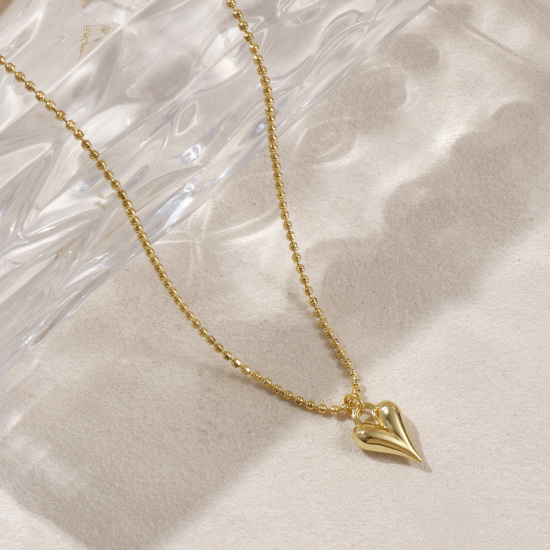 Imagen de 18K Oro Real Chapado Cadena de Cable Cruz Corazón Collar con Colgante, Latón 45cm + 5cm, Para Mujeres, 3D, Exquisito día de San Valentín Regalo, Respetuoso del Medio Ambiente, 1 Unidad