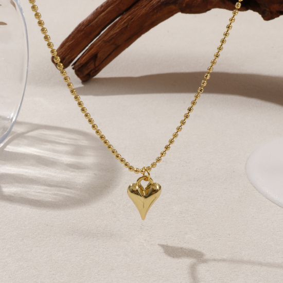 Imagen de 18K Oro Real Chapado Cadena de Cable Cruz Corazón Collar con Colgante, Latón 45cm + 5cm, Para Mujeres, 3D, Exquisito día de San Valentín Regalo, Respetuoso del Medio Ambiente, 1 Unidad