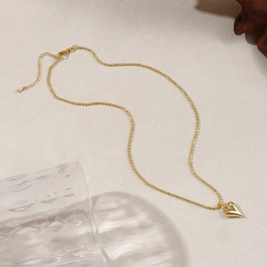 Imagen de 18K Oro Real Chapado Cadena de Cable Cruz Corazón Collar con Colgante, Latón 45cm + 5cm, Para Mujeres, 3D, Exquisito día de San Valentín Regalo, Respetuoso del Medio Ambiente, 1 Unidad