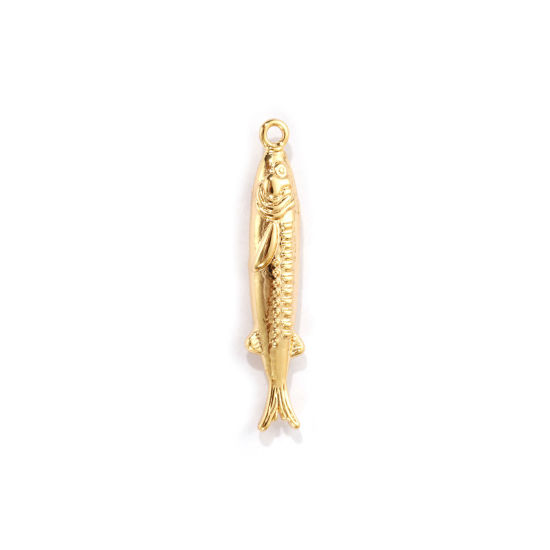 Immagine di 2 PCs Eco-friendly Brass Ocean Jewelry Charms 18K Real Gold Plated Fish Animal 3D 28mm x 5.5mm