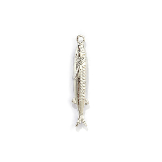 Immagine di 2 PCs Eco-friendly Brass Ocean Jewelry Charms Real Platinum Plated Fish Animal 3D 28mm x 5.5mm