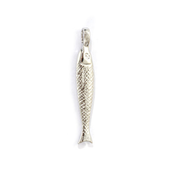 Immagine di 2 PCs Eco-friendly Brass Ocean Jewelry Pendants Real Platinum Plated Fish Animal 3D 3.4cm x 0.6cm