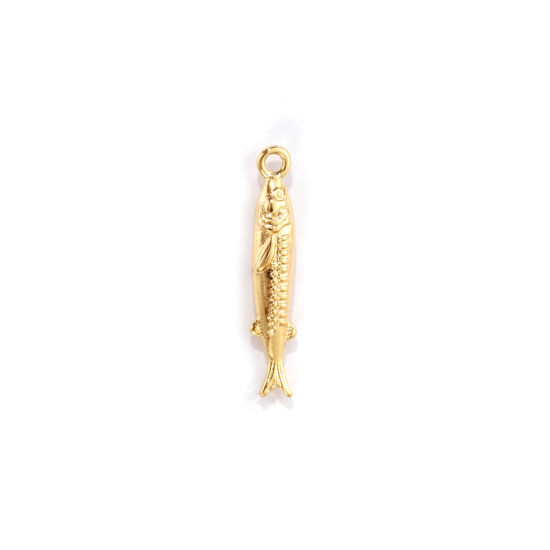 Immagine di 2 PCs Eco-friendly Brass Ocean Jewelry Pendants 18K Real Gold Plated Fish Animal 3D 18mm x 3.5mm