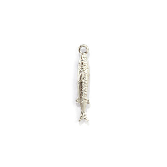 Immagine di 2 PCs Eco-friendly Brass Ocean Jewelry Pendants Real Platinum Plated Fish Animal 3D 18mm x 3.5mm
