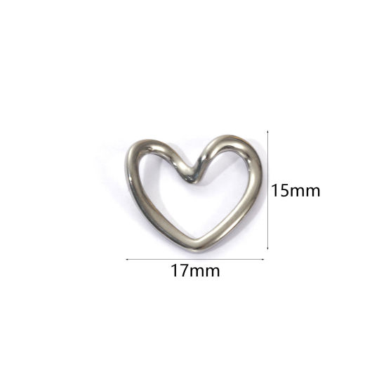 Picture of 5 PCs Eco-friendly 304 Stainless Steel Valentine's Day Charms Silver Tone Heart Hollow 17mm x 15mm