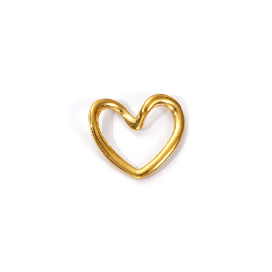 Picture of 5 PCs Eco-friendly PVD Vacuum Plating 304 Stainless Steel Valentine's Day Charms 18K Real Gold Plated Heart Hollow 17mm x 15mm