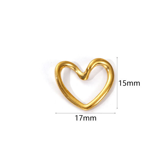 Picture of 5 PCs Eco-friendly PVD Vacuum Plating 304 Stainless Steel Valentine's Day Charms 18K Real Gold Plated Heart Hollow 17mm x 15mm