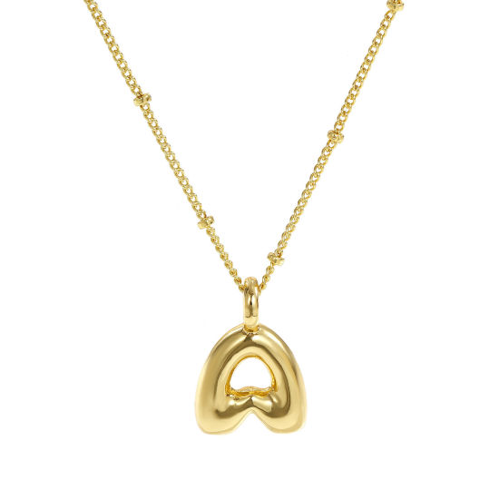 Imagen de 18K Oro Real Chapado Cadenas de Curb Letra Mayúscula Collar con Colgante, Latón 45cm + 5cm, Para Mujeres, Mensaje " A " Exquisito Regalo, Respetuoso del Medio Ambiente, 1 Unidad