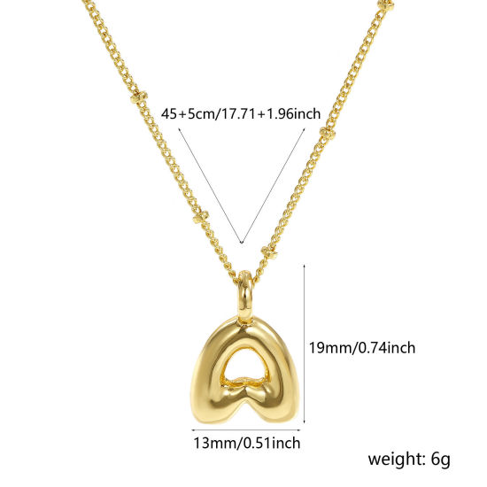 Imagen de 18K Oro Real Chapado Cadenas de Curb Letra Mayúscula Collar con Colgante, Latón 45cm + 5cm, Para Mujeres, Mensaje " A " Exquisito Regalo, Respetuoso del Medio Ambiente, 1 Unidad