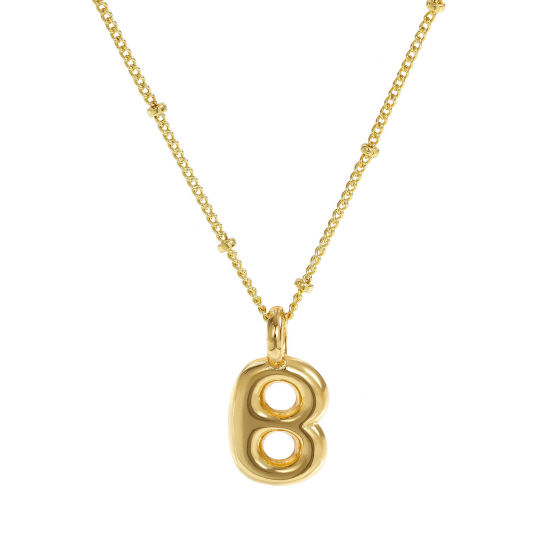 Imagen de 18K Oro Real Chapado Cadenas de Curb Letra Mayúscula Collar con Colgante, Latón 45cm + 5cm, Para Mujeres, Mensaje " B " Exquisito Regalo, Respetuoso del Medio Ambiente, 1 Unidad