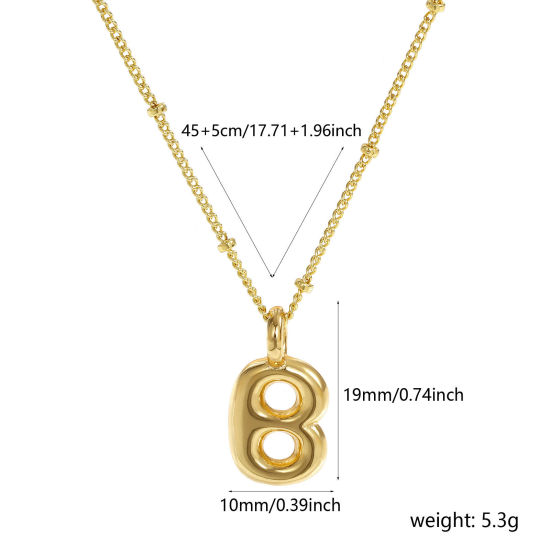 Imagen de 18K Oro Real Chapado Cadenas de Curb Letra Mayúscula Collar con Colgante, Latón 45cm + 5cm, Para Mujeres, Mensaje " B " Exquisito Regalo, Respetuoso del Medio Ambiente, 1 Unidad