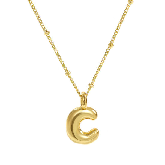 Imagen de 18K Oro Real Chapado Cadenas de Curb Letra Mayúscula Collar con Colgante, Latón 45cm + 5cm, Para Mujeres, Mensaje " C " Exquisito Regalo, Respetuoso del Medio Ambiente, 1 Unidad