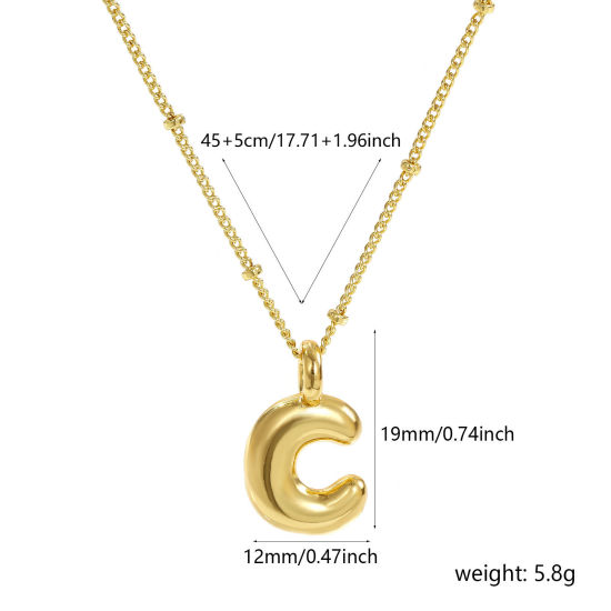 Imagen de 18K Oro Real Chapado Cadenas de Curb Letra Mayúscula Collar con Colgante, Latón 45cm + 5cm, Para Mujeres, Mensaje " C " Exquisito Regalo, Respetuoso del Medio Ambiente, 1 Unidad