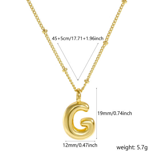 Imagen de 18K Oro Real Chapado Cadenas de Curb Letra Mayúscula Collar con Colgante, Latón 45cm + 5cm, Para Mujeres, Mensaje " G " Exquisito Regalo, Respetuoso del Medio Ambiente, 1 Unidad