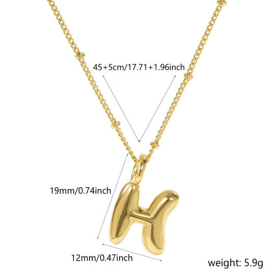 Imagen de 18K Oro Real Chapado Cadenas de Curb Letra Mayúscula Collar con Colgante, Latón 45cm + 5cm, Para Mujeres, Mensaje " H " Exquisito Regalo, Respetuoso del Medio Ambiente, 1 Unidad