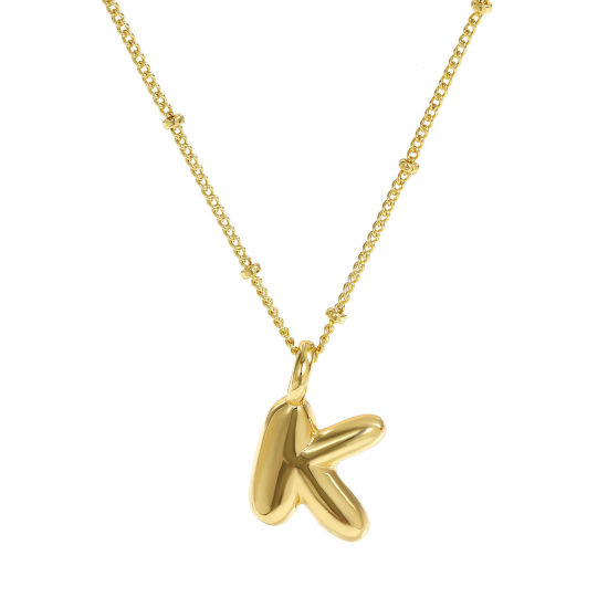 Imagen de 18K Oro Real Chapado Cadenas de Curb Letra Mayúscula Collar con Colgante, Latón 45cm + 5cm, Para Mujeres, Mensaje " K " Exquisito Regalo, Respetuoso del Medio Ambiente, 1 Unidad