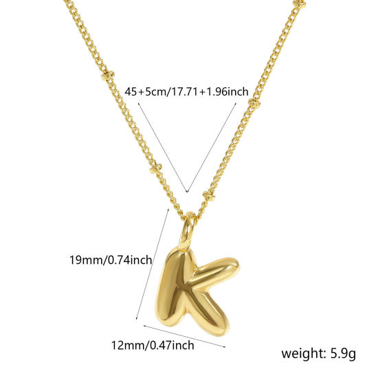 Imagen de 18K Oro Real Chapado Cadenas de Curb Letra Mayúscula Collar con Colgante, Latón 45cm + 5cm, Para Mujeres, Mensaje " K " Exquisito Regalo, Respetuoso del Medio Ambiente, 1 Unidad