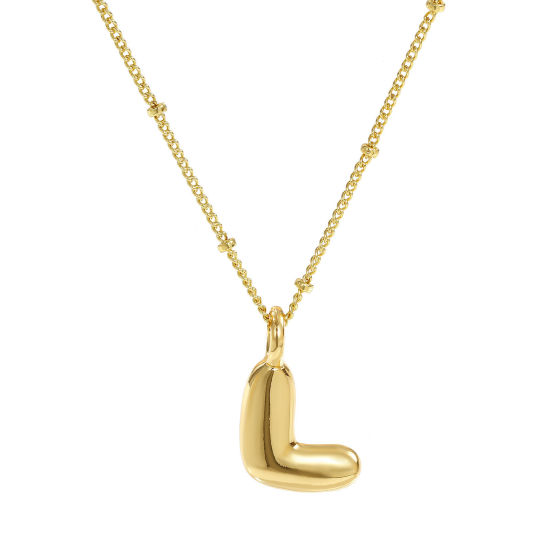 Imagen de 18K Oro Real Chapado Cadenas de Curb Letra Mayúscula Collar con Colgante, Latón 45cm + 5cm, Para Mujeres, Mensaje " L " Exquisito Regalo, Respetuoso del Medio Ambiente, 1 Unidad
