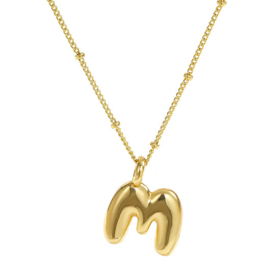 Imagen de 18K Oro Real Chapado Cadenas de Curb Letra Mayúscula Collar con Colgante, Latón 45cm + 5cm, Para Mujeres, Mensaje " M " Exquisito Regalo, Respetuoso del Medio Ambiente, 1 Unidad