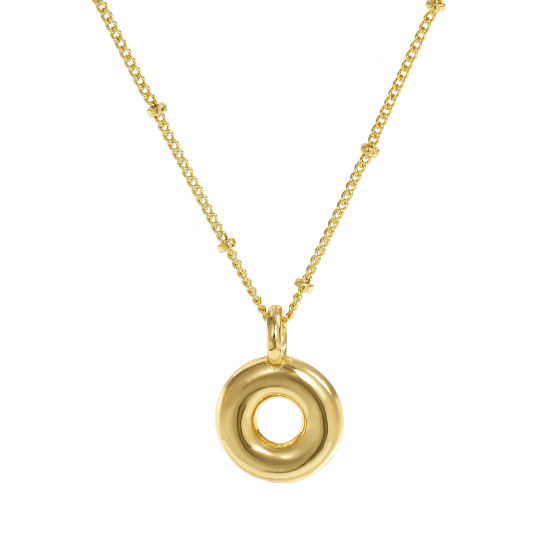 Imagen de 18K Oro Real Chapado Cadenas de Curb Letra Mayúscula Collar con Colgante, Latón 45cm + 5cm, Para Mujeres, Mensaje " O " Exquisito Regalo, Respetuoso del Medio Ambiente, 1 Unidad