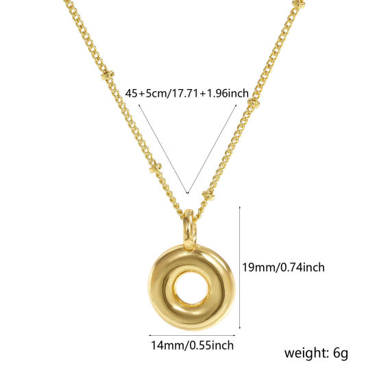 Imagen de 18K Oro Real Chapado Cadenas de Curb Letra Mayúscula Collar con Colgante, Latón 45cm + 5cm, Para Mujeres, Mensaje " O " Exquisito Regalo, Respetuoso del Medio Ambiente, 1 Unidad