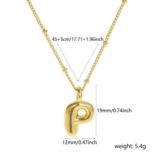 Imagen de 18K Oro Real Chapado Cadenas de Curb Letra Mayúscula Collar con Colgante, Latón 45cm + 5cm, Para Mujeres, Mensaje " P " Exquisito Regalo, Respetuoso del Medio Ambiente, 1 Unidad