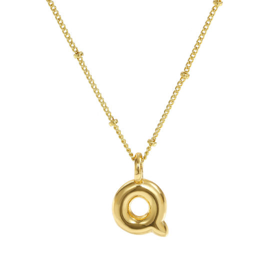 Imagen de 18K Oro Real Chapado Cadenas de Curb Letra Mayúscula Collar con Colgante, Latón 45cm + 5cm, Para Mujeres, Mensaje " Q " Exquisito Regalo, Respetuoso del Medio Ambiente, 1 Unidad