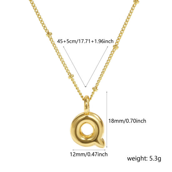 Imagen de 18K Oro Real Chapado Cadenas de Curb Letra Mayúscula Collar con Colgante, Latón 45cm + 5cm, Para Mujeres, Mensaje " Q " Exquisito Regalo, Respetuoso del Medio Ambiente, 1 Unidad