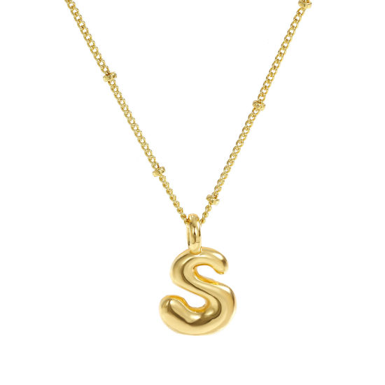 Imagen de 18K Oro Real Chapado Cadenas de Curb Letra Mayúscula Collar con Colgante, Latón 45cm + 5cm, Para Mujeres, Mensaje " S " Exquisito Regalo, Respetuoso del Medio Ambiente, 1 Unidad