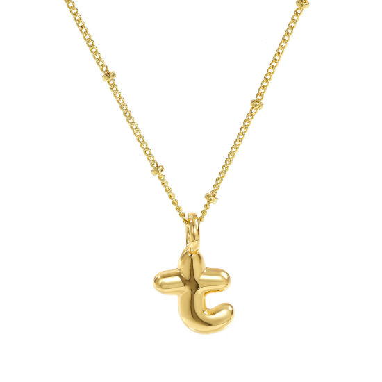 Imagen de 18K Oro Real Chapado Cadenas de Curb Letra Mayúscula Collar con Colgante, Latón 45cm + 5cm, Para Mujeres, Mensaje " T " Exquisito Regalo, Respetuoso del Medio Ambiente, 1 Unidad