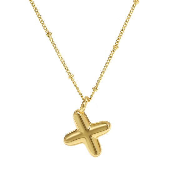 Imagen de 18K Oro Real Chapado Cadenas de Curb Letra Mayúscula Collar con Colgante, Latón 45cm + 5cm, Para Mujeres, Mensaje " X " Exquisito Regalo, Respetuoso del Medio Ambiente, 1 Unidad