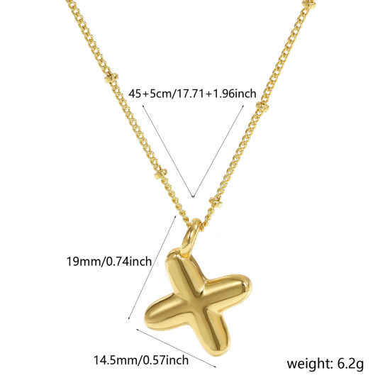 Imagen de 18K Oro Real Chapado Cadenas de Curb Letra Mayúscula Collar con Colgante, Latón 45cm + 5cm, Para Mujeres, Mensaje " X " Exquisito Regalo, Respetuoso del Medio Ambiente, 1 Unidad